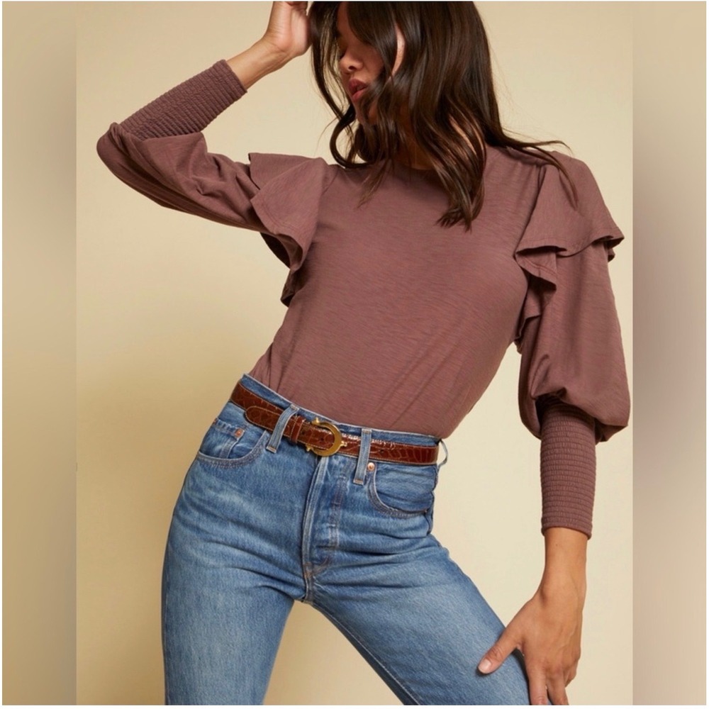 Nation LTD Reva Tee Mauve Brown Long Sleeve Shirt 100% Pima Cotton Womens Medium